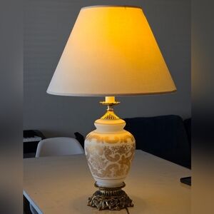 Vintage 27" Hollywood Regency Gilt Milk Glass Table Lamp - Near Mint Condition